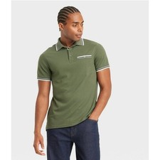 Goodfellow  Co NWT Medium Olive Green Tipped Short Sleeve Polo Shirt Slim Fit