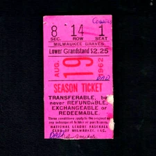 1962 San Francisco Giants (McCovey 2 HRs) at Milwaukee Braves Ticket Stub EX