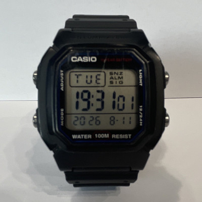 Casio W-800H Digital Sport Watch 100m, Black Resin, Alarm Backlight