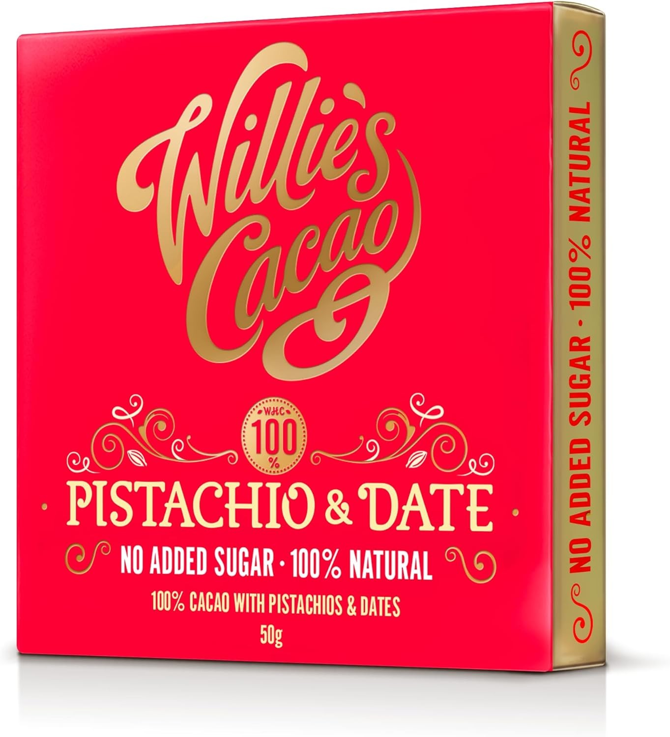 Willie's Cacao - 100% Cocoa with Pistachio & Date - No Added Sugar Chocolate ba