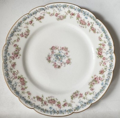 Antique Haviland Co Limoges France Plate Pink Rose Forget Me Knots Nots 1890s
