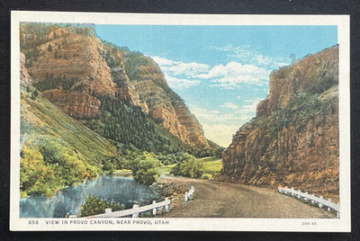 Postcard View In Provo Canyon Near Provo Utah Linen Un-Posted Vintage