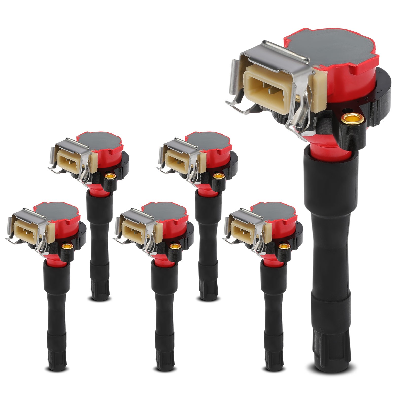 6Pcs Red Ignition Coil for BMW 320i 323Ci X5 528i 530i Z3 Land Rover Rolls-Royce