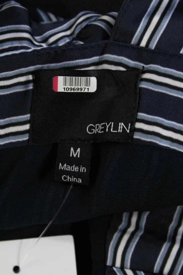 Greylin Anthropologie Womens Navy Stripe Crop Jumpsuit Blue Size Medium 10969971 - Image 4 of 4