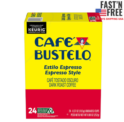 Cafe Bustelo Espresso Style, Dark Roast Coffee, Keurig K Cup Pods, 24 Count Box