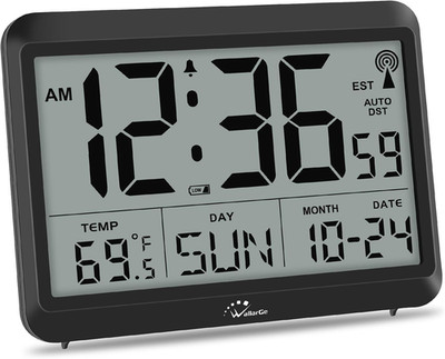 Wallarge Atomic Digital Wall Clock Battery Operated, Self-Setting, Large Display