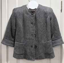 Coldwater Creek Wool Blend Tweed Blazer Button Front Jacket Gray Petite 6