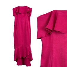 Shoshanna Midnight Ruffle Hem Cocktail Evening Midi Dress Magenta Pink Size 2