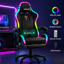 Home Office Gaming Chair 2-Point Massage Ergonomic Reclining Chair w/ LED Lights