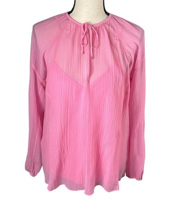 Rag & Bone Melody Blouse Pink Sheer Long Sleeve Silk Cotton Blend Medium