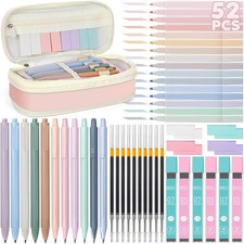 52 PCS Aesthetic School Supplies Kit Pink Pastel Highlighters Gel Pens Set