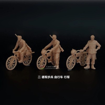 3D printed 1/72 WW II Germany Infantry Bicycle march posture 3 man+Bicycle model
