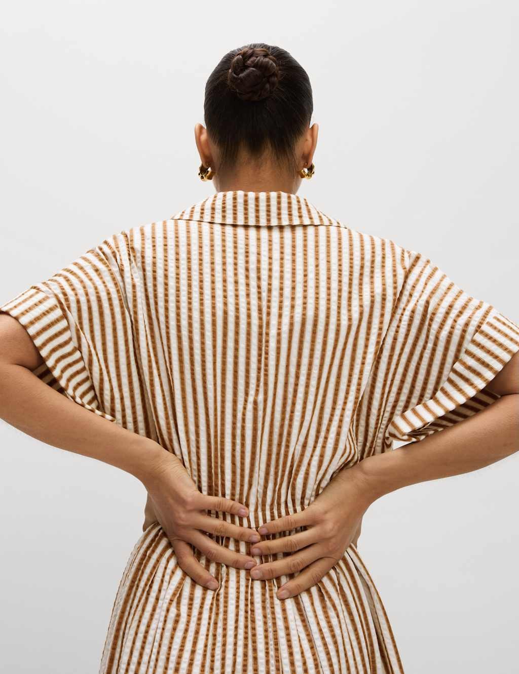 Marks & Spencer Womens Brown Mix Striped Cotton Shirt Midaxi Dress - M&S 5