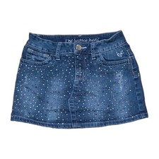 Justice Jeans Mini Skort Girls Size 8R Blue Denim Rhinestone Short Pockets