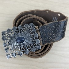 Express Women  s Belt Size Small Black Cracked Leather Square Buckle Italy Y2K