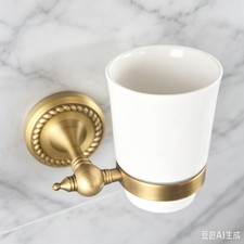 Antique Brass Toothbrush Holder with Ceramic Cup Bathroom Accessory Wall Mount