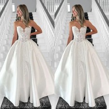 Elegant Wedding Dresses Satin Sleeveless Lace Sweep Train Bridal Gowns