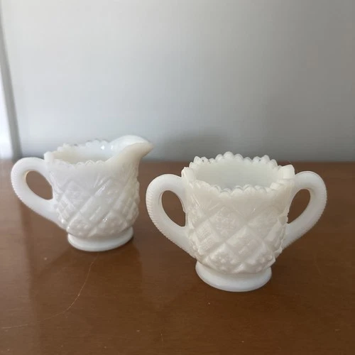 Vintage Westmoreland Milk Glass Creamer & Sugar Petite Size