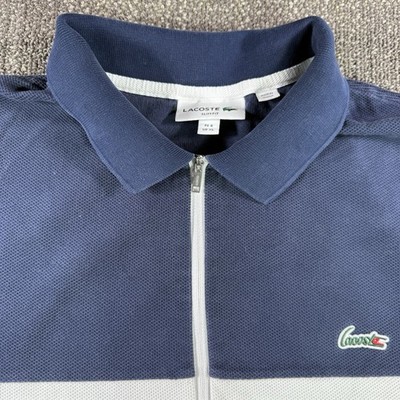 Lacoste 1/4 Zip Polo Shirt XL Navy Blue White Honeycomb Colorblock