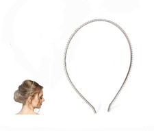 Elegant Thin Single Row Rhinestone Silver Headband BNIB