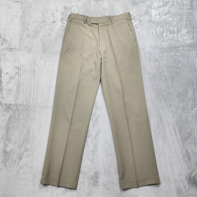 Perry Ellis Portfolio Pants Mens 32x32 Beige Dress Flat Front Straight Office