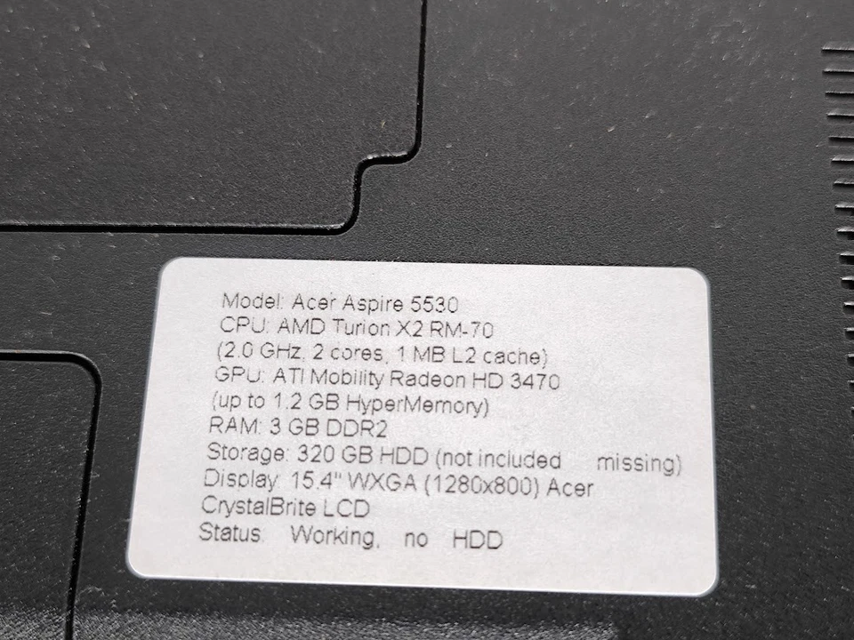 Acer Aspire 5530 Laptop - Working, Used, Signs of Use - Image 2 of 4
