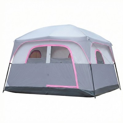 6 Person Camping Tent, Waterproof Windproof Easy Setup, 1 Door 5 Windows, Gray
