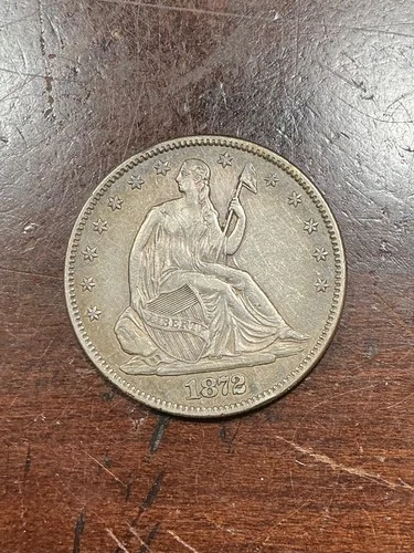 1872 SEATED LIBERTY HALF DOLLAR CHOICE AU BEAUTIFUL COLOR