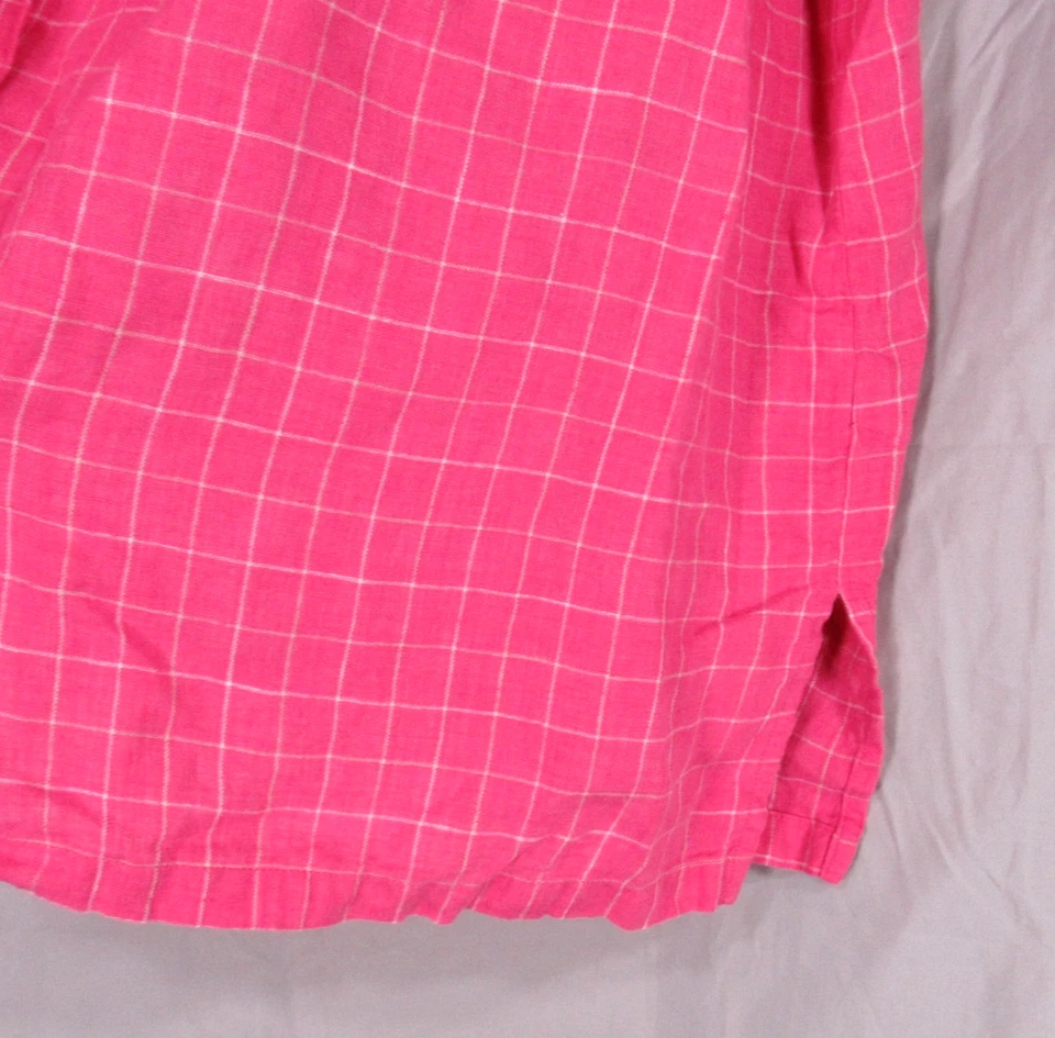 Camisa/Top JOSEPHINE CHAUS MUJER Rosa con Cuadros Blancos LINO Abotonada Talla 2/2X Foto 4 de 4