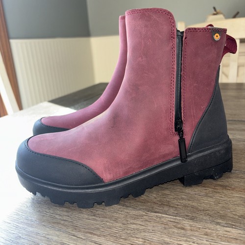 Bogs Holly Zip Leather Women's Casual Boots, Cranberry, W7 - Picture 10 of 11