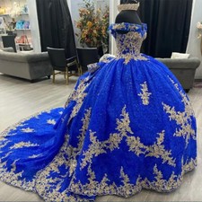 Glitter Quinceanera Dresses Gold Applique Backless Ruffles Birthday Party Gowns