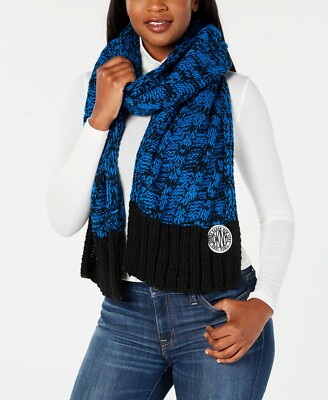 DKNY Two-Tone Chunky Knit Scarf Cobalt Black ONE SIZE | eBay