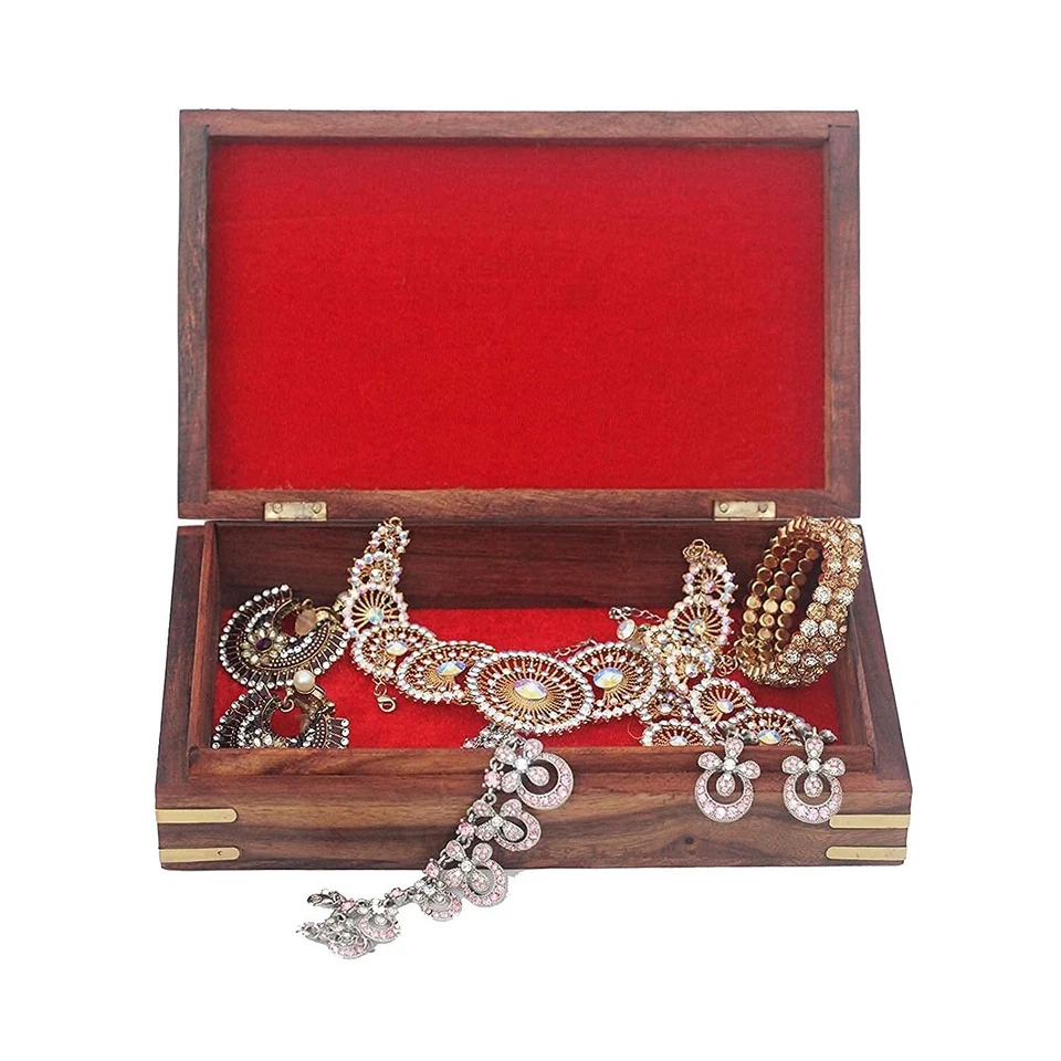 Fait à la Main Bois de Sheesham Rectangulaire Boîte Rangement Sculpté - Photo 3/4