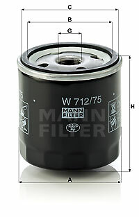 Mann-Filter W 712/75 oil filter for Bedford, Chevrolet, Daewoo, FSO, Holden, Irmscher
