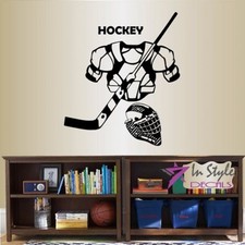 Vinyl Decal Hockey Player Uniform Jersey Helmet Stick Sports Wall Sticker 1326