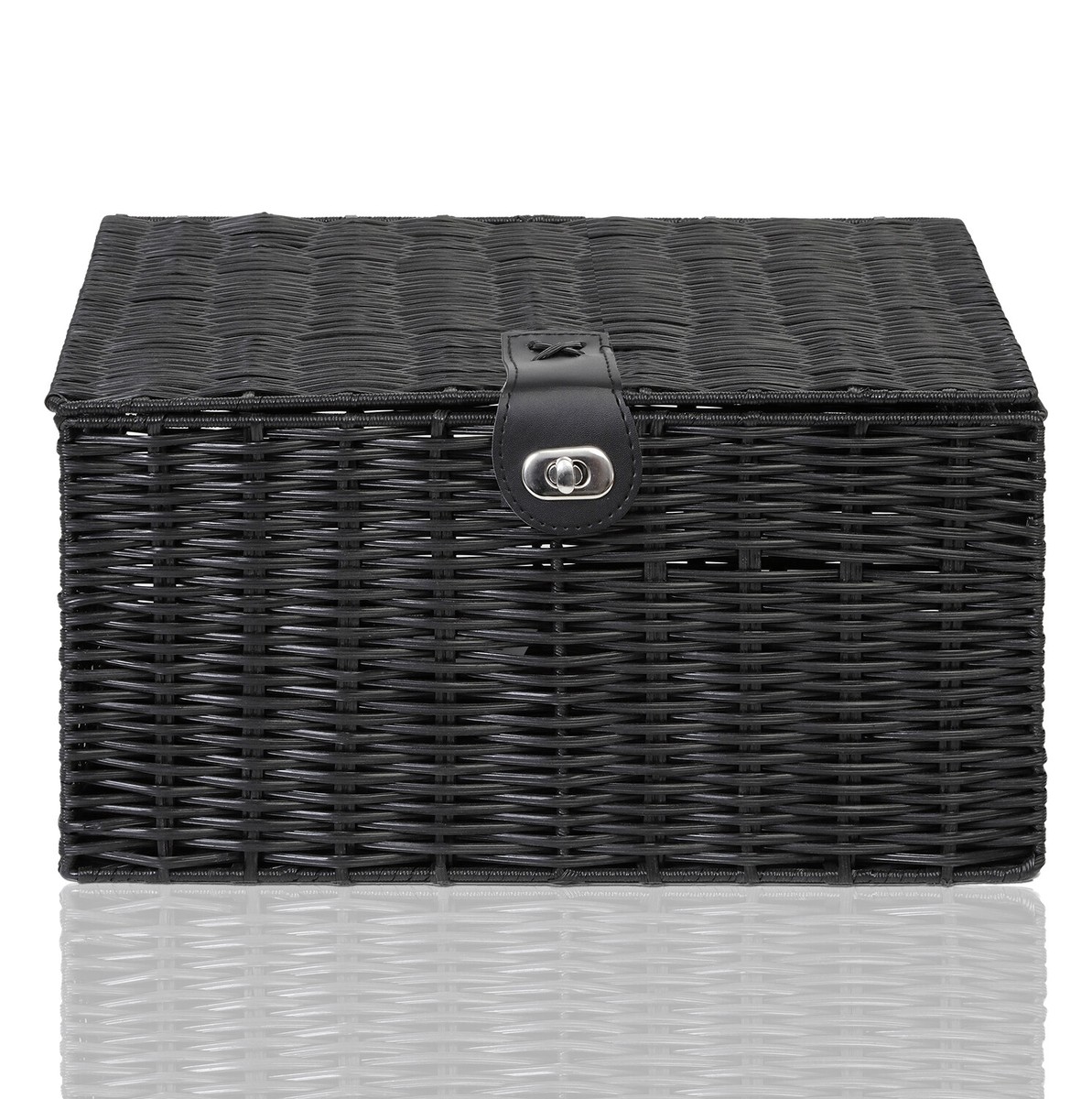 Resin Woven Hamper Storage Basket Box with Lid Lock UK