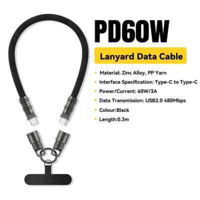 Essager 60W USB C to Type C Lanyard Data Cable PD Fast Charging Wire For iPhone