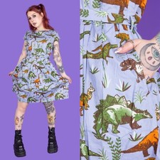 RUN AND FLY Adventure Dinosaur Jurassic Print Dress 8-26 Stretch Pockets Blue
