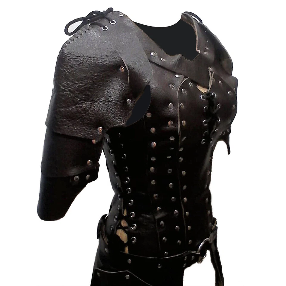 Mujer Cuero Armadura Cuero Negro Armadura Halloween Disfraz LARP Personaje Disfraz Foto 2 de 3