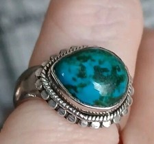 Vintage Ring Turquoise Sz 6 Sterling Silver Blue Green Color Stone 925 Thick 8g
