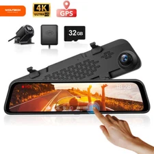 WOLFBOX G840S Front and Rear View Mirror Dash Cam 4K  12" Dual Cameras Free SD