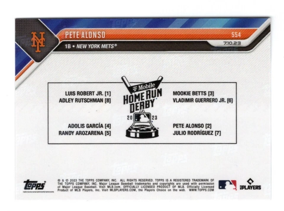 PETE ALONSO 2023 TOPPS NOW BASEBALL 554 PR=700 HOME RUN DERBY NEW YORK METS - Image 2 of 2