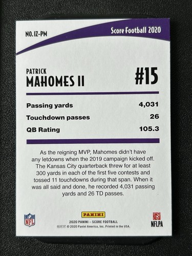 2020 Score - In the Zone #IZ-PM Patrick Mahomes II - Picture 2 of 2