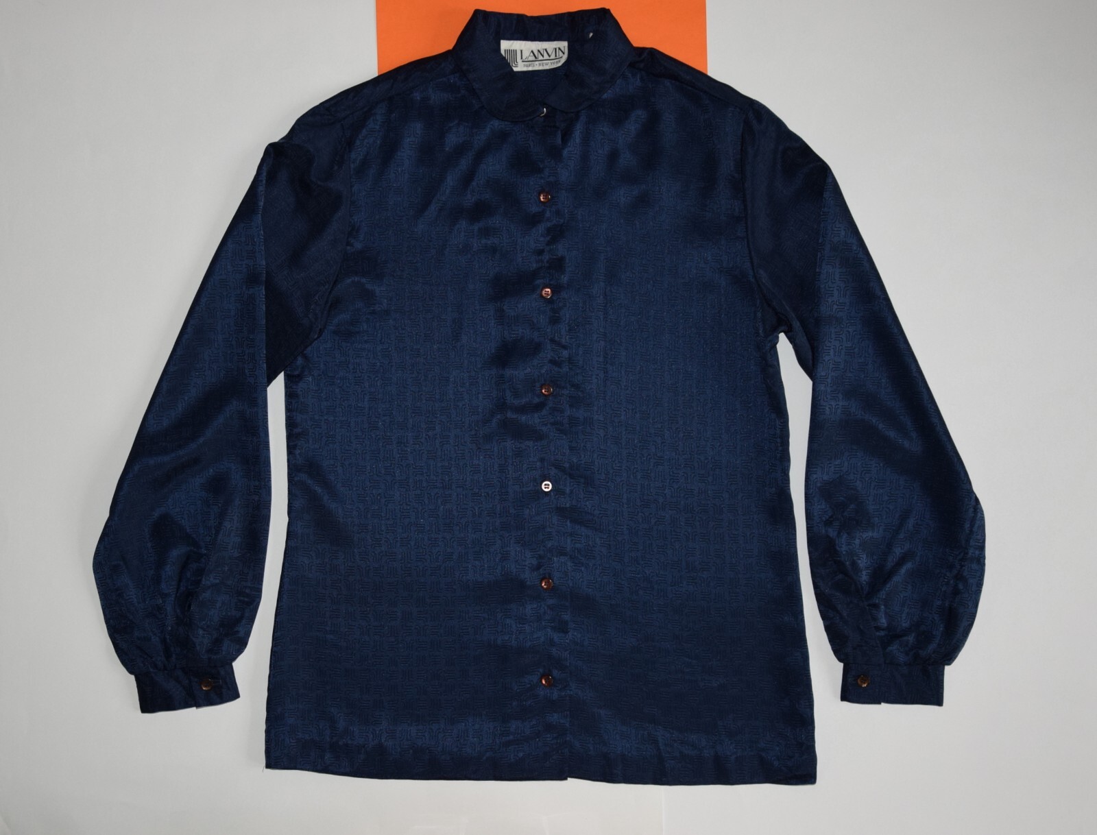 WOMEN'S VINTAGE LANVIN BLOUSE SHIRT JL MONOGRAM SIZE 6 (S-M) P2P 19" MADE IN USA