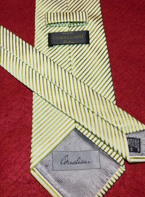 CORBATA CORNELIANI HECHA EN ITALIA VERDE/VERDE CLARO A RAYAS SEDA/ALGODÓN - CORBATAS PARA EL CUELLO. Foto 3 de 3