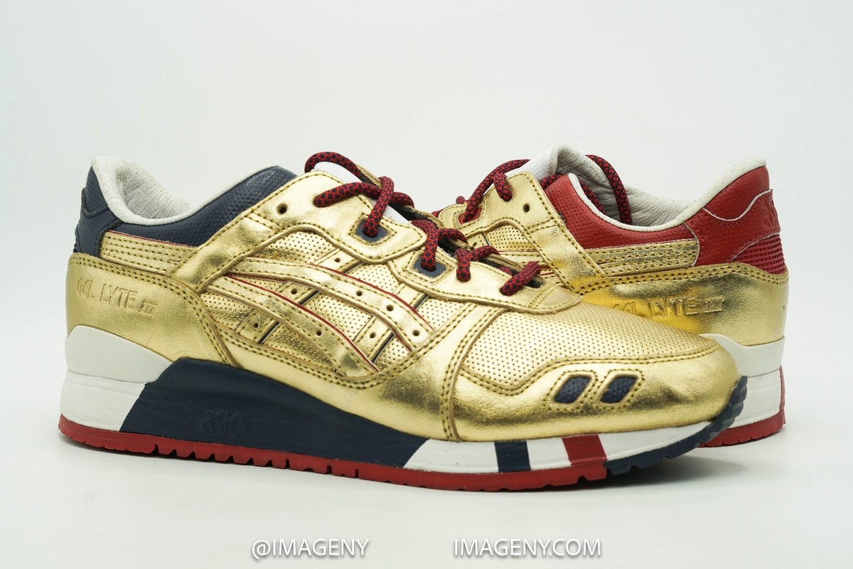 ASICS GEL LYTE 3 USED SIZE 9 KITH USA GOLD RED WHITE NAVY ASICS GEL LYTE 3 USED SIZE 9 KITH USA GOLD RED WHITE NAVY