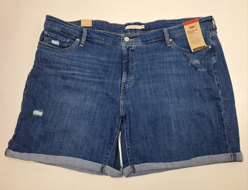 Levi's Denim Shorts Mid Rise Mid Length Distressed Cuffed Plus Women's Sz 24W