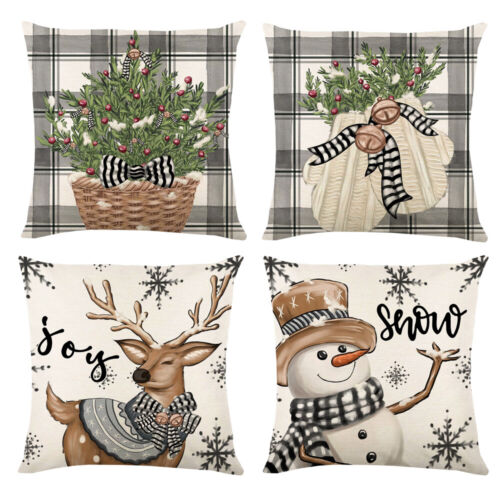 Linen Merry Christmas Pillow Cover 45x45cm Throw Pillow Case Sofa Cushion Cover^ - Picture 1 of 13
