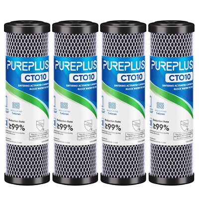 1 Micron 2.5'' x 10'' Whole House CTO Carbon Sediment Water Filter Cartridge 4PACK