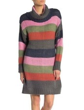 Solutions 163702 Women's Long Sleeve Colorblock Mock Neck Sweater Dress Sz. XL